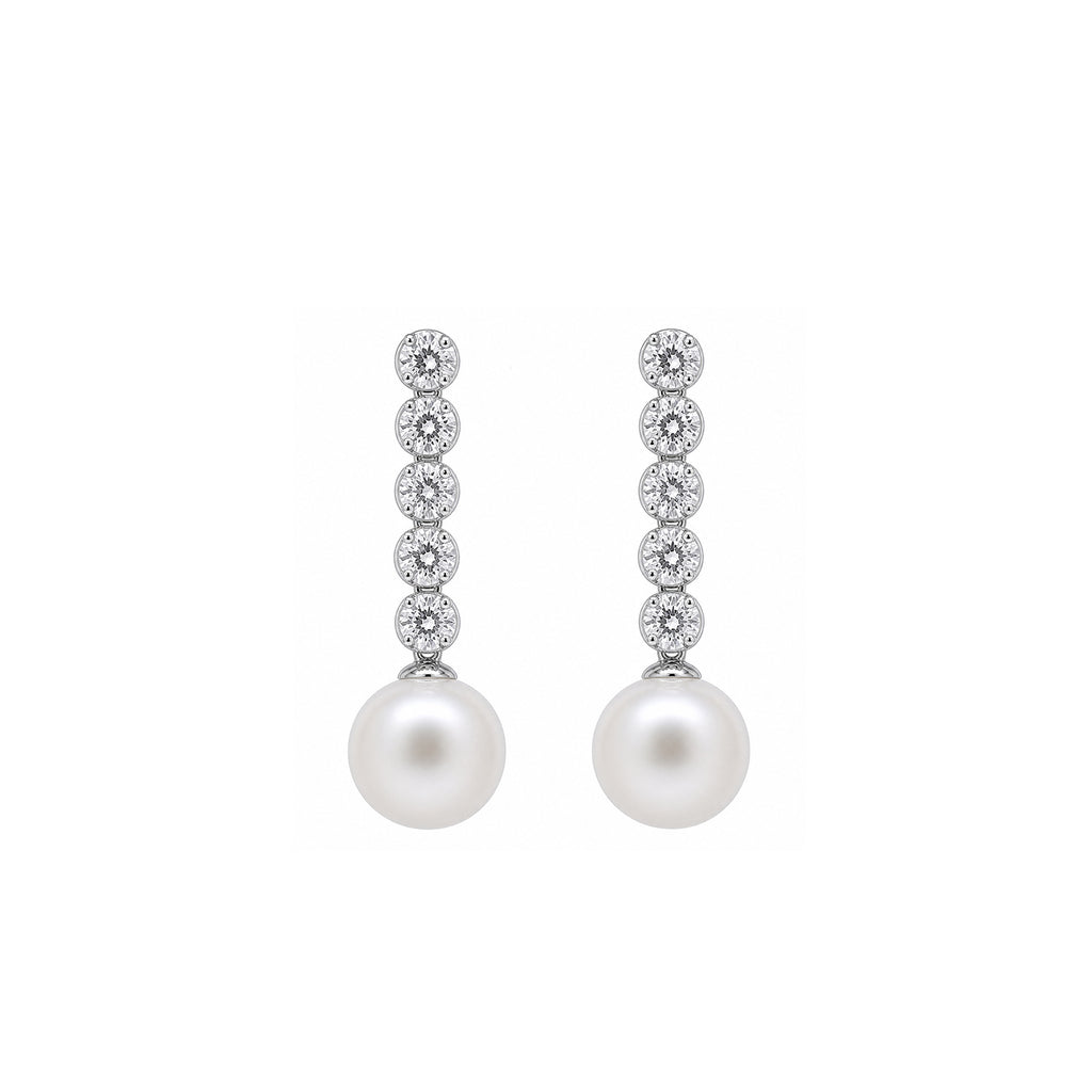 14K Gold Lab-Grown Diamond & Pearl Linear Drop Earrings
