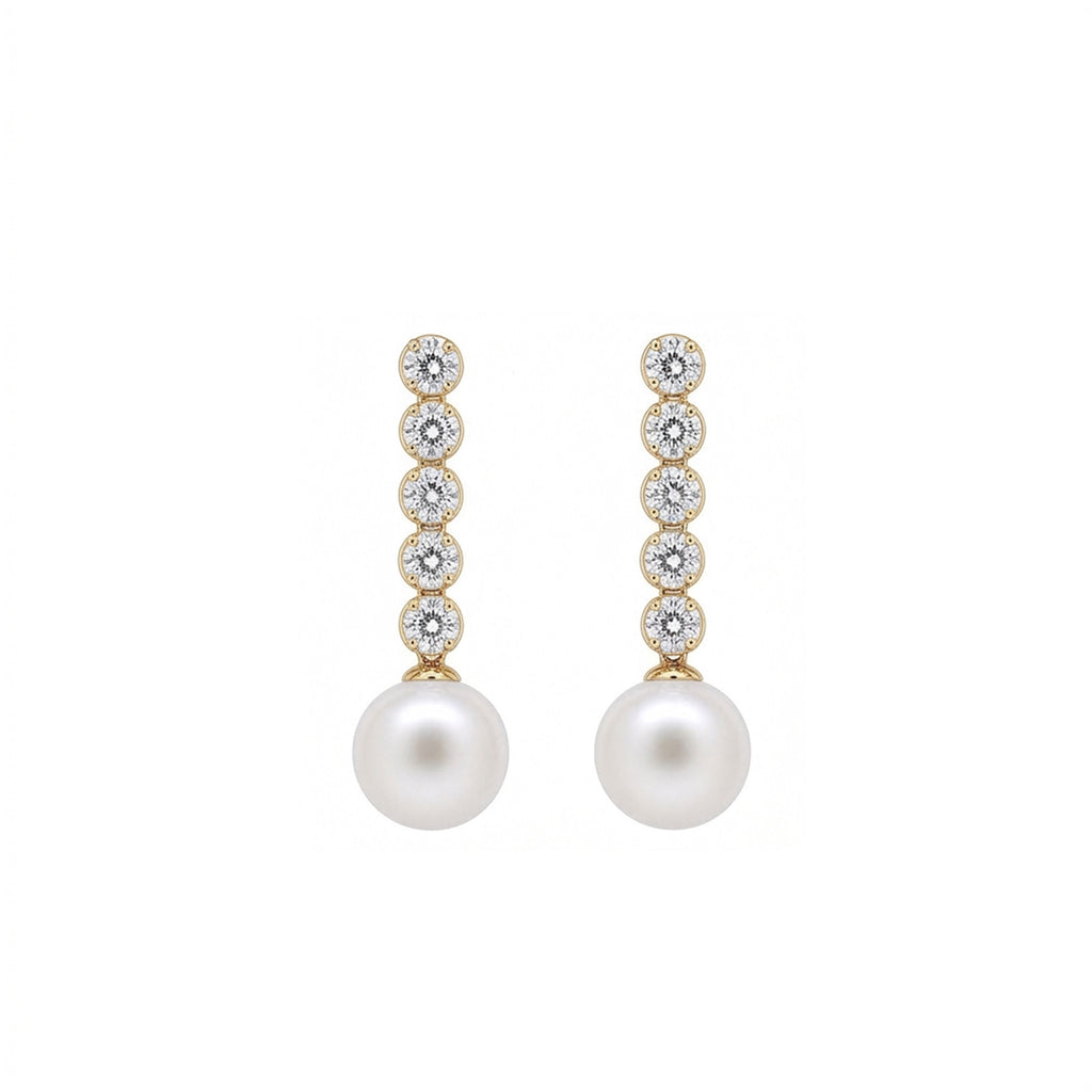 14K Gold Lab-Grown Diamond & Pearl Linear Drop Earrings