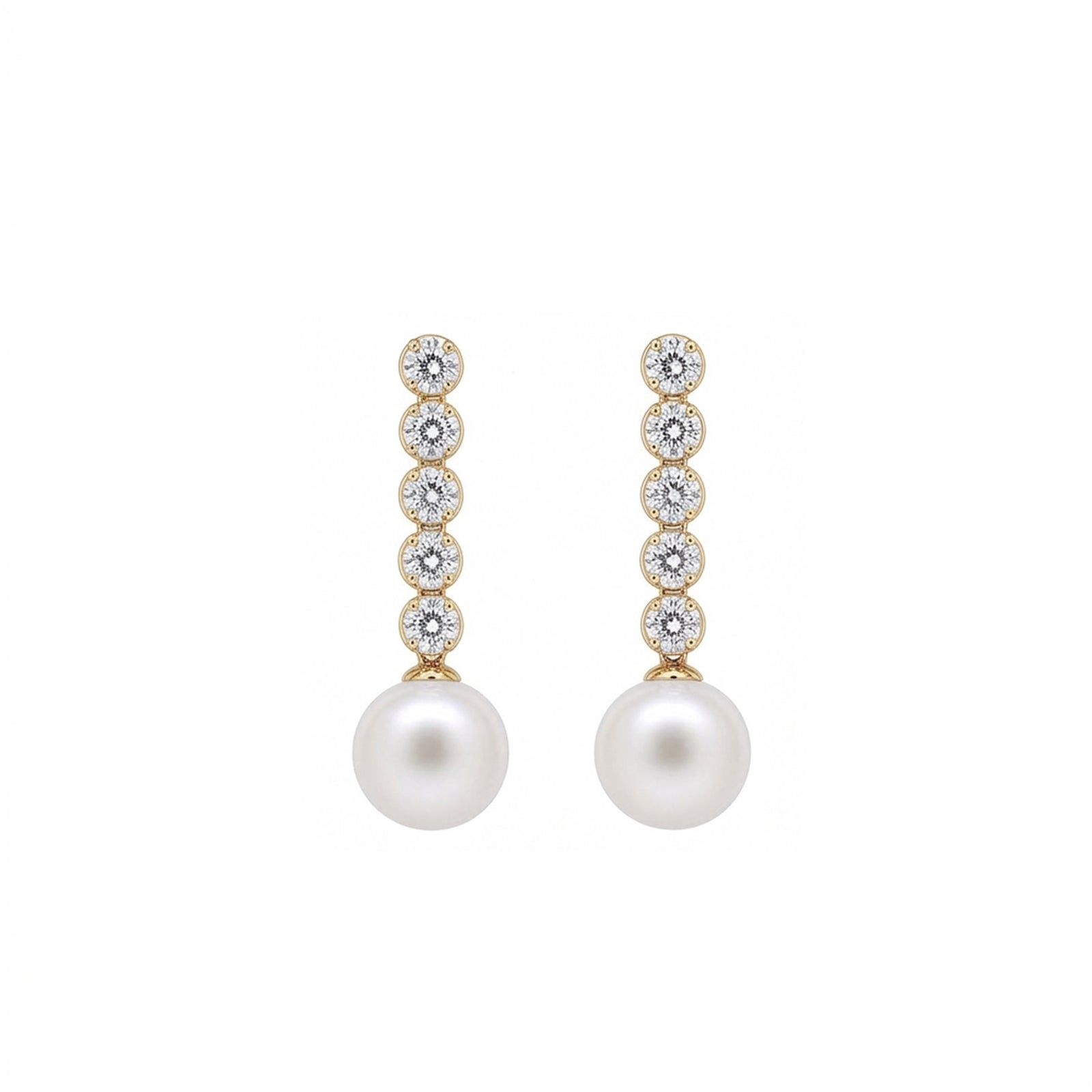 14K Gold Lab-Grown Diamond & Pearl Linear Drop Earrings