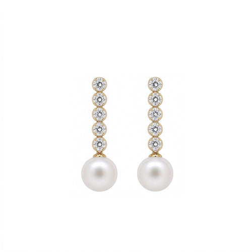14K Gold Lab-Grown Diamond & Pearl Linear Drop Earrings