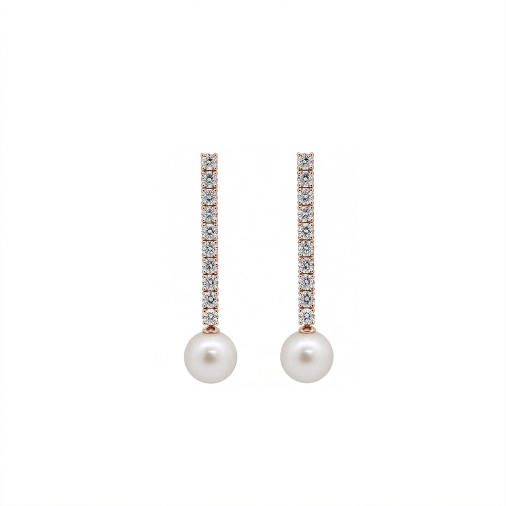 14K Gold Linear Pave Lab-Grown Diamond & Pearl Long Drop Earrings