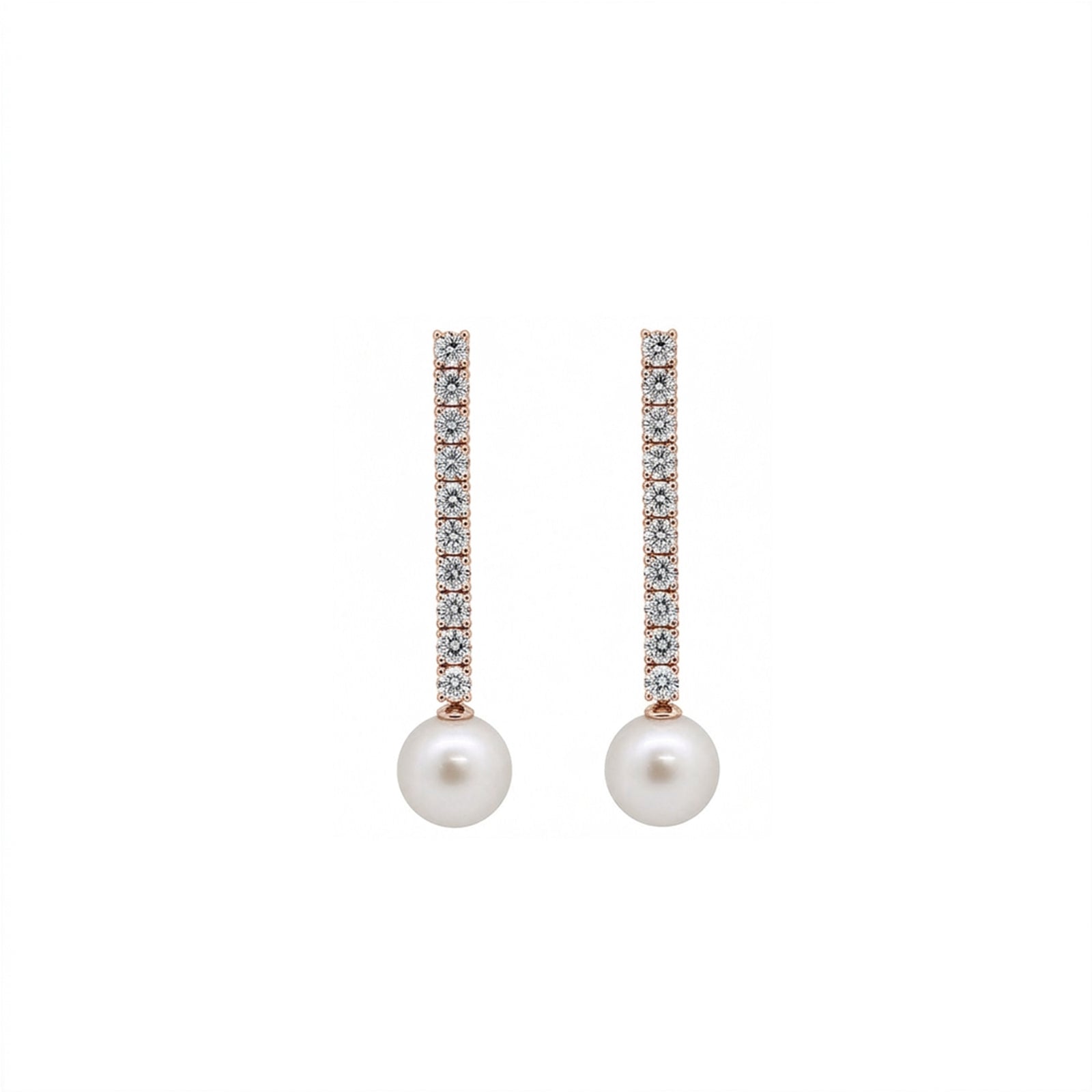 14K Gold Linear Pave Lab-Grown Diamond & Pearl Long Drop Earrings