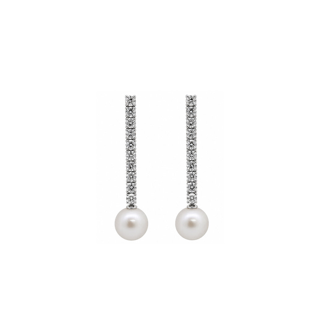 14K Gold Linear Pave Lab-Grown Diamond & Pearl Long Drop Earrings