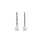 14K Gold Linear Pave Lab-Grown Diamond & Pearl Long Drop Earrings