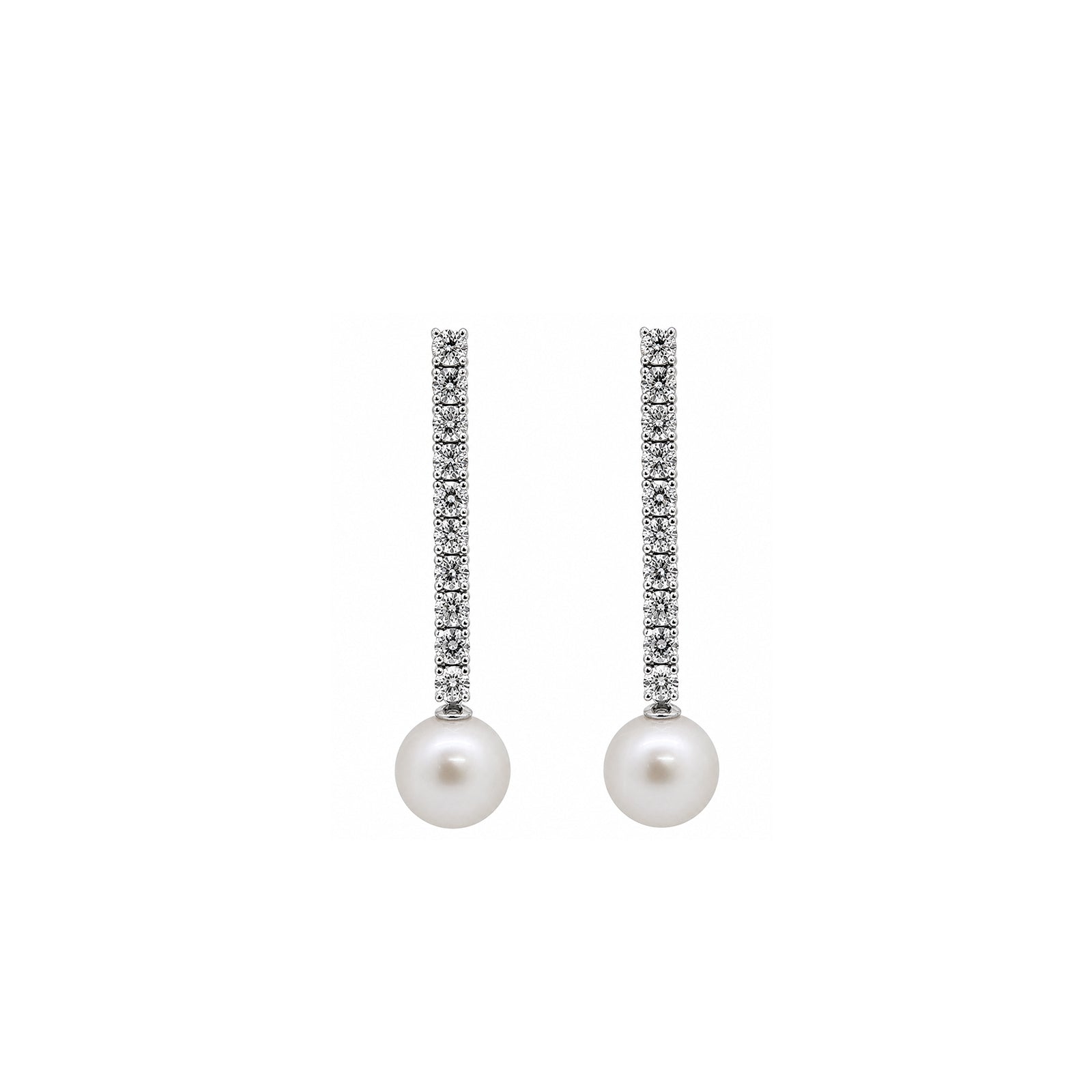 14K Gold Linear Pave Lab-Grown Diamond & Pearl Long Drop Earrings