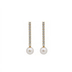 14K Gold Linear Pave Lab-Grown Diamond & Pearl Long Drop Earrings