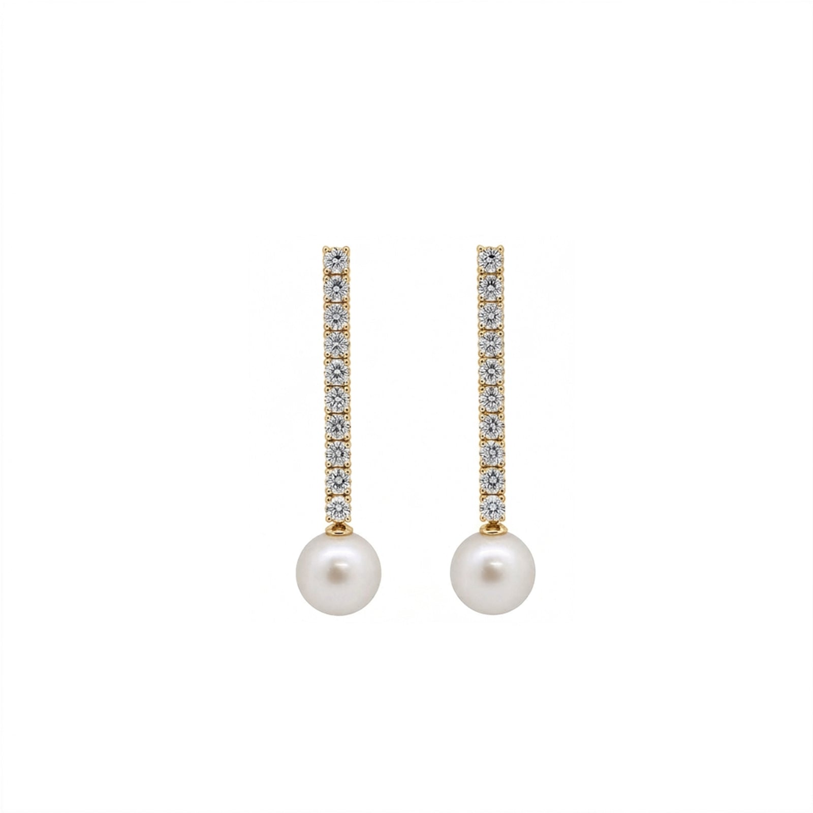14K Gold Linear Pave Lab-Grown Diamond & Pearl Long Drop Earrings
