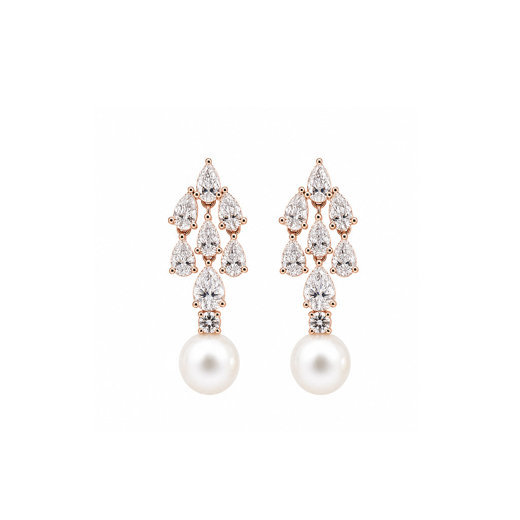 14K Gold Pear-Cut Lab-Grown Diamond & Pearl Cluster Drop Earrings