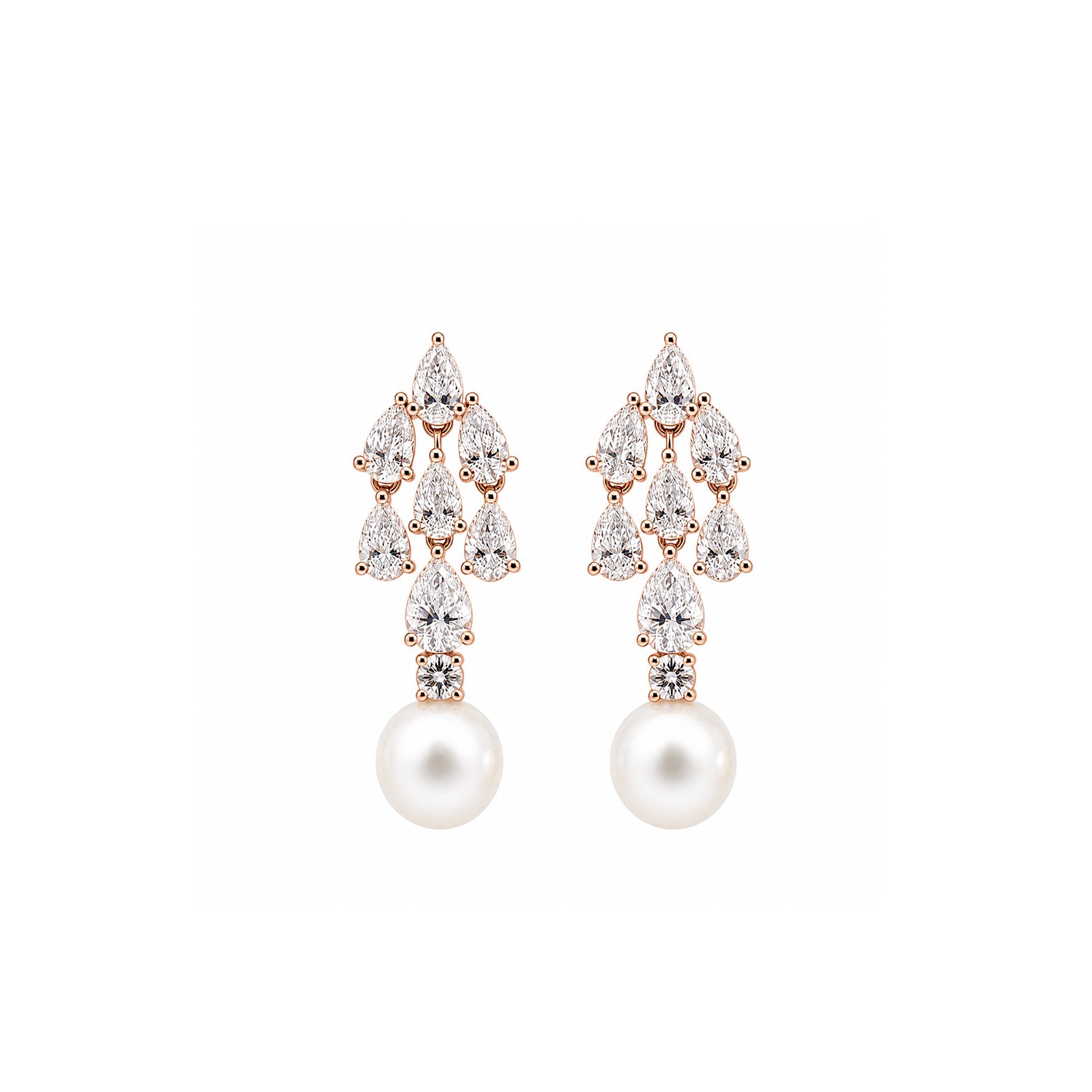 14K Gold Pear-Cut Lab-Grown Diamond & Pearl Cluster Drop Earrings