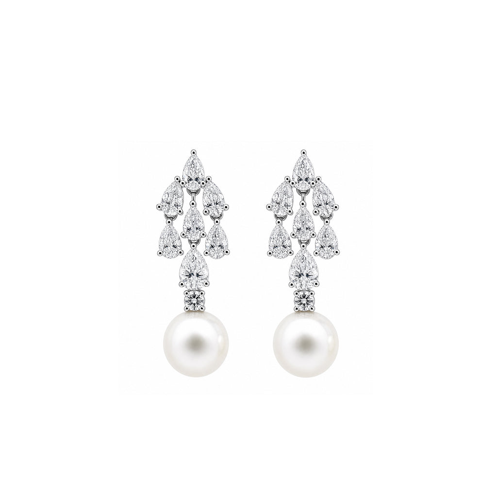 14K Gold Pear-Cut Lab-Grown Diamond & Pearl Cluster Drop Earrings