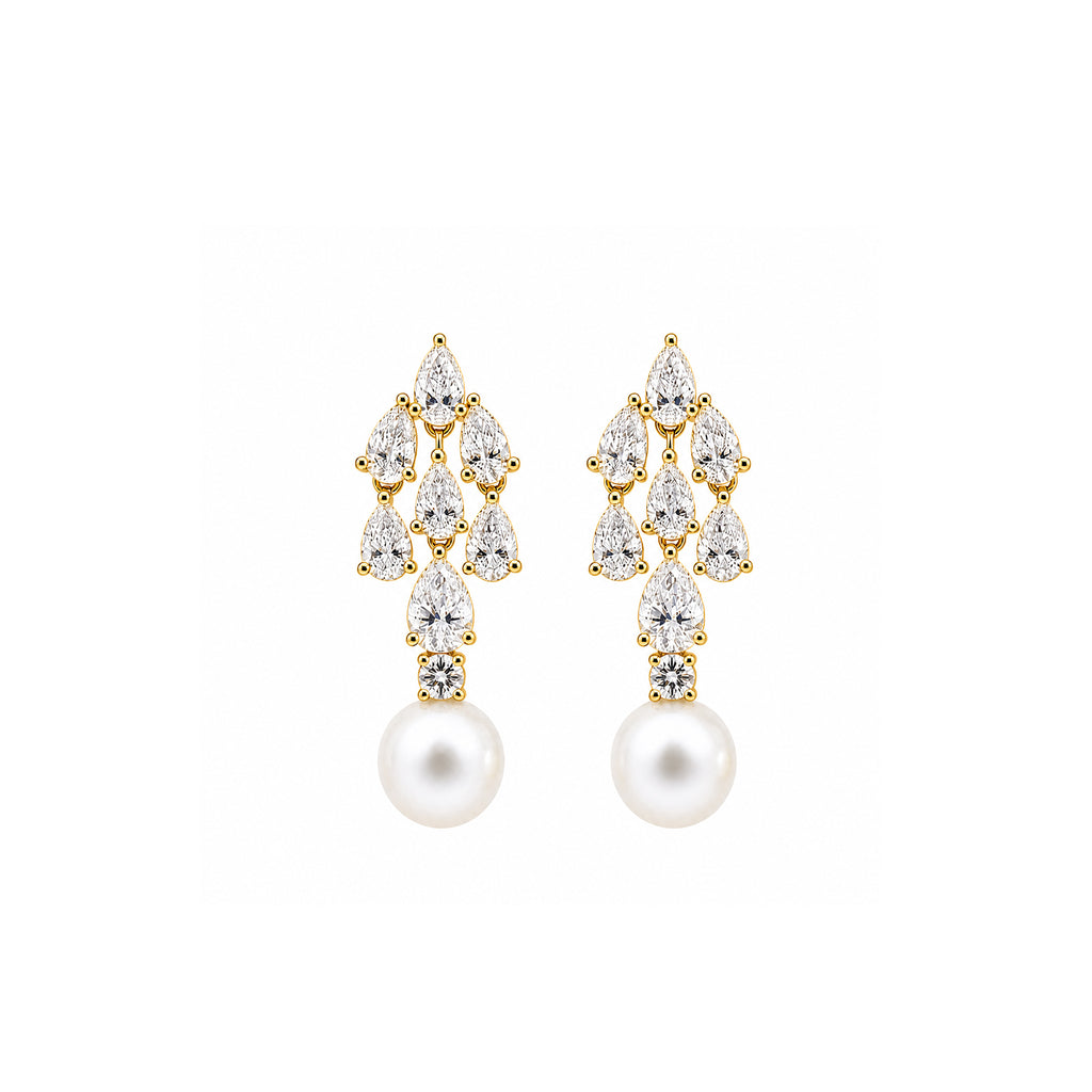14K Gold Pear-Cut Lab-Grown Diamond & Pearl Cluster Drop Earrings