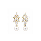 14K Gold Pear-Cut Lab-Grown Diamond & Pearl Cluster Drop Earrings