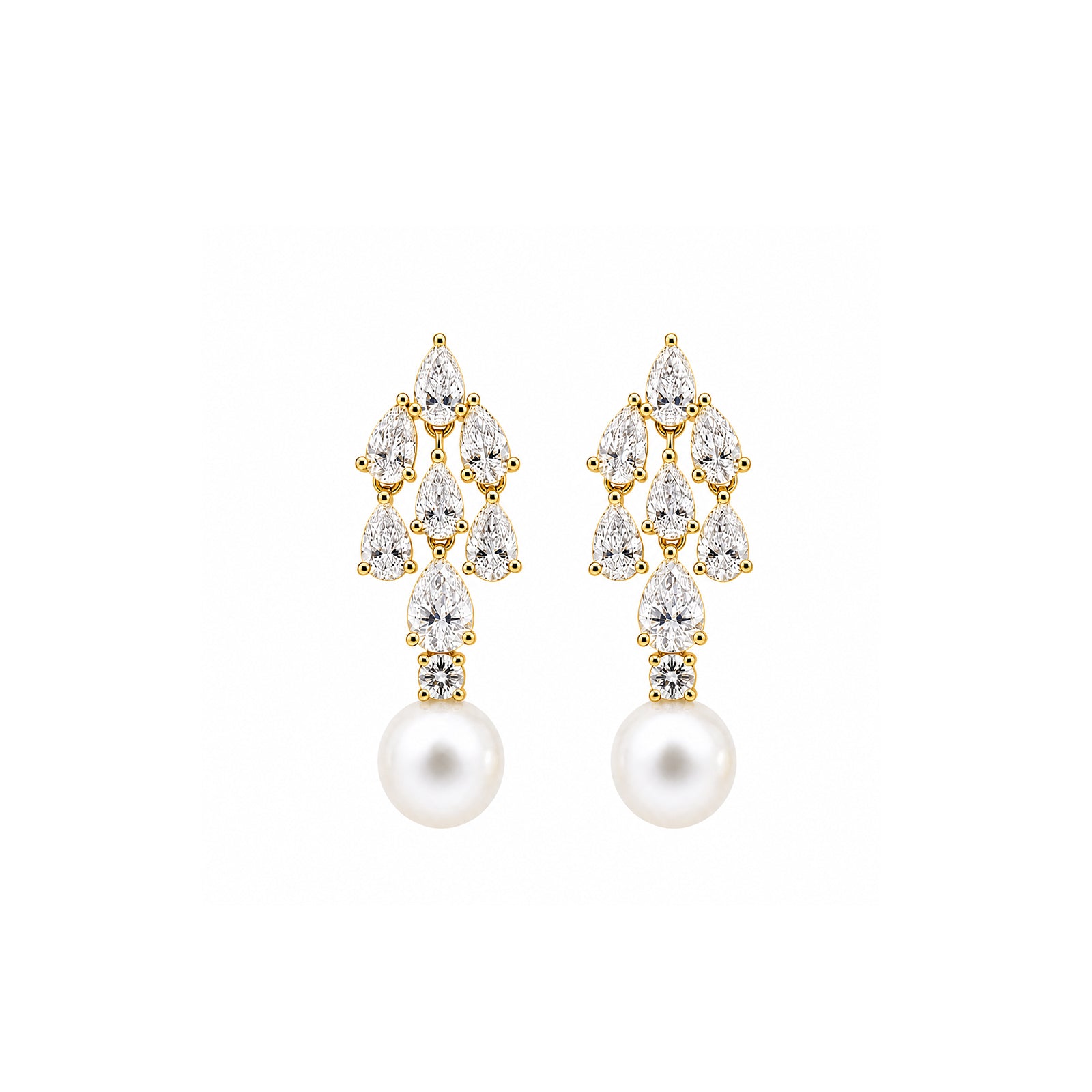 14K Gold Pear-Cut Lab-Grown Diamond & Pearl Cluster Drop Earrings