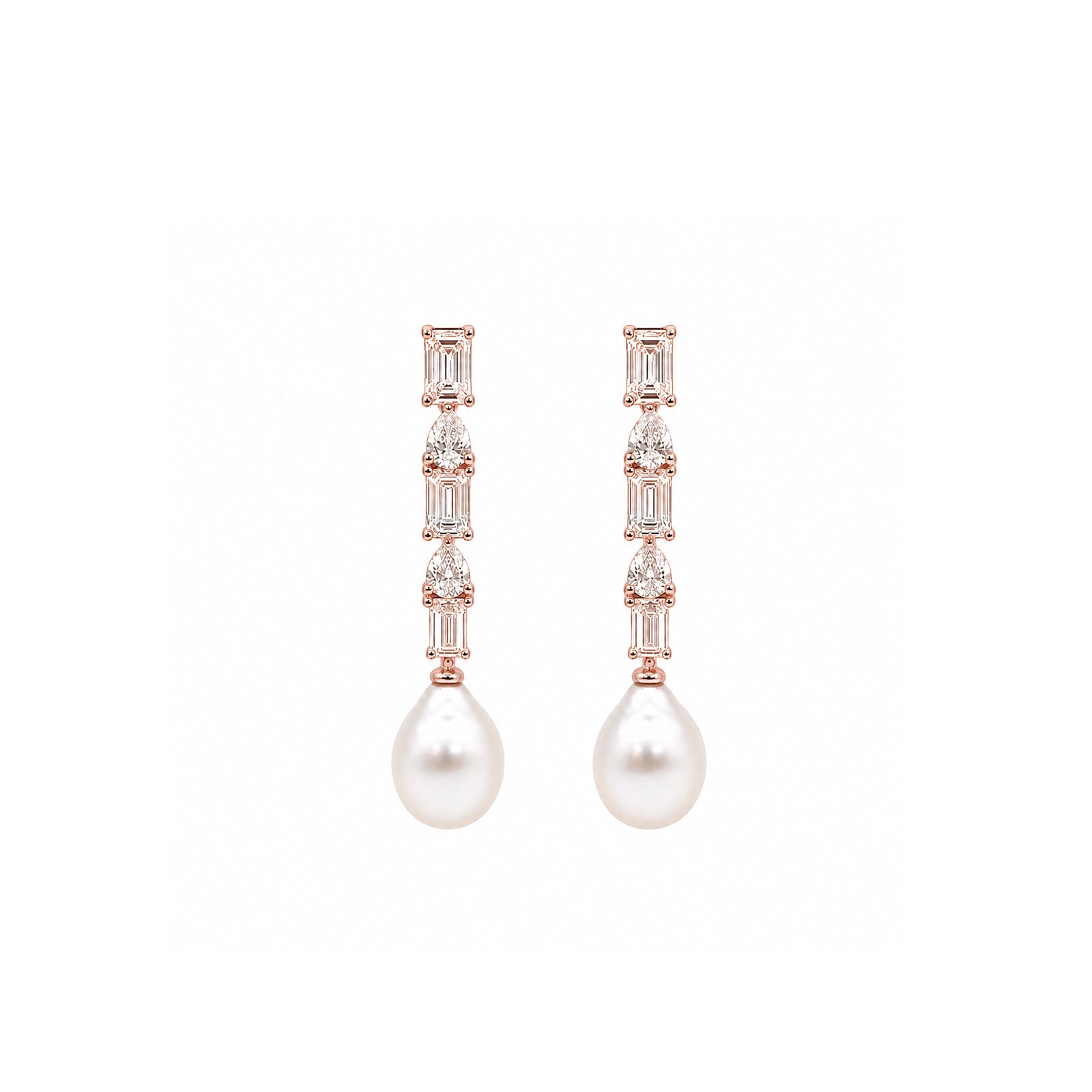 14K Gold Emerald & Pear-Cut Lab-Grown Diamond with Drop Pearl Art Deco Earrings