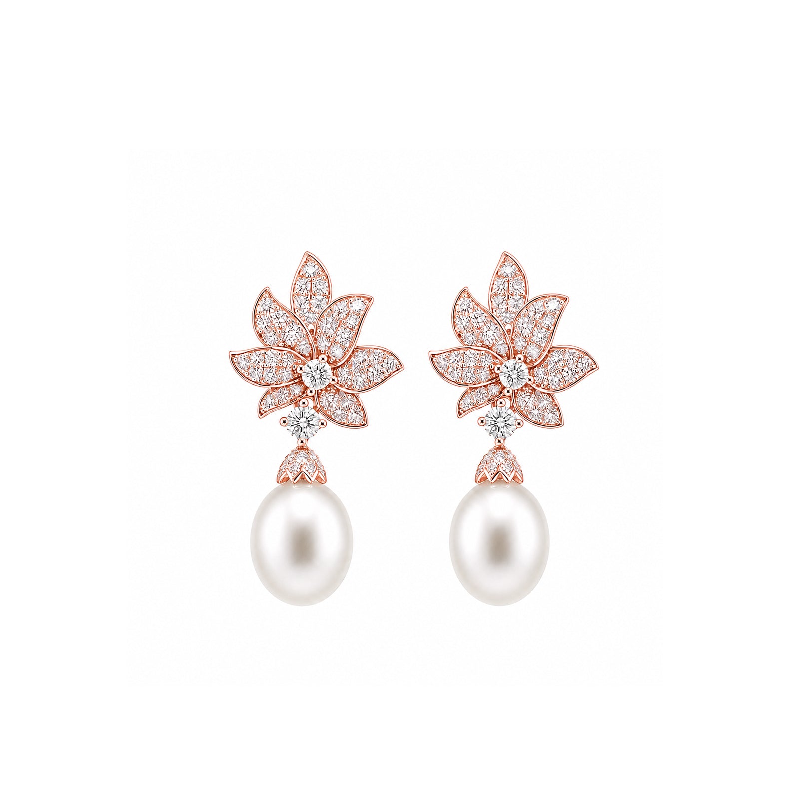 14K Gold Lab-Grown Diamond & Pearl Blooming Floral Drop Earrings