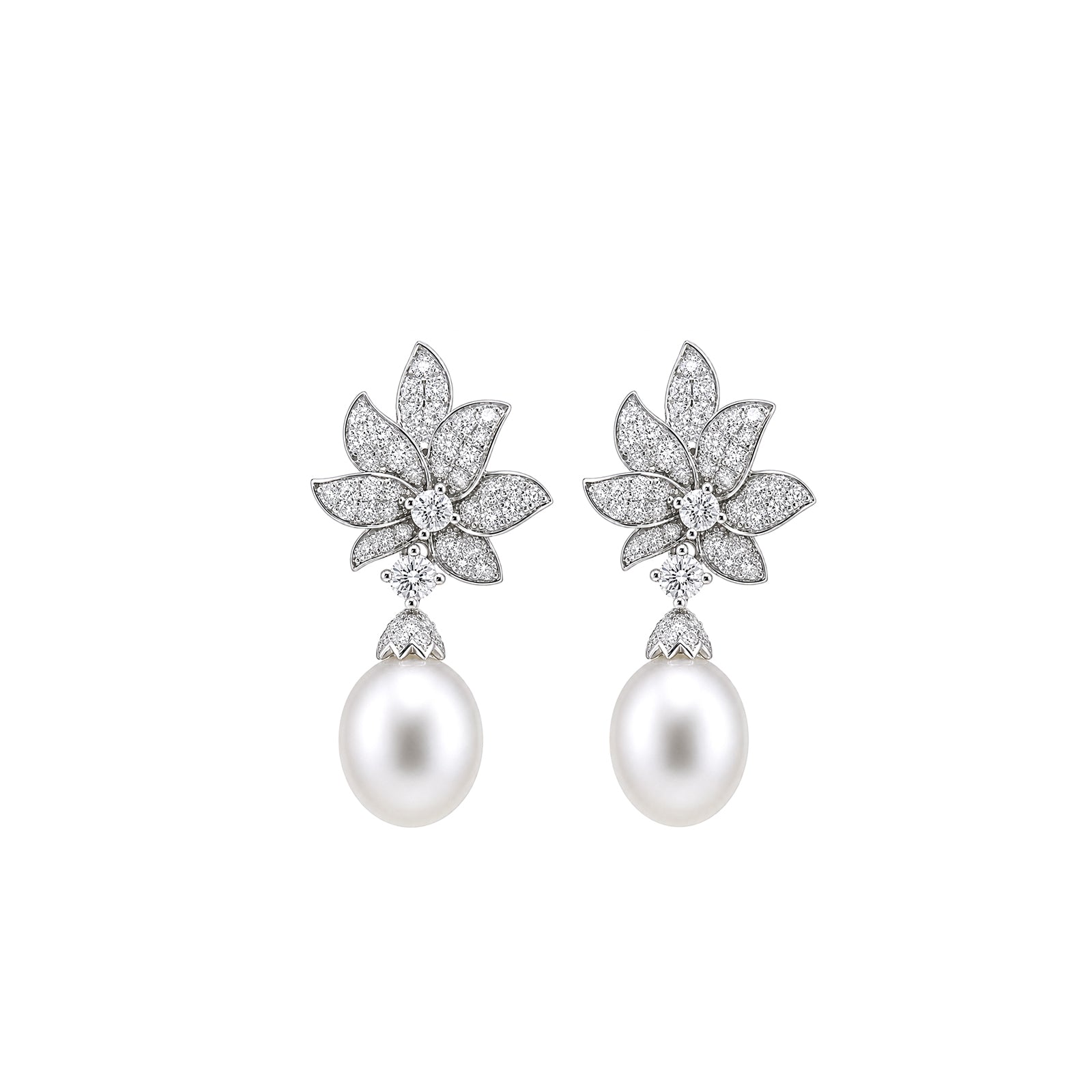 14K Gold Lab-Grown Diamond & Pearl Blooming Floral Drop Earrings