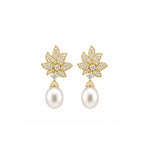14K Gold Lab-Grown Diamond & Pearl Blooming Floral Drop Earrings