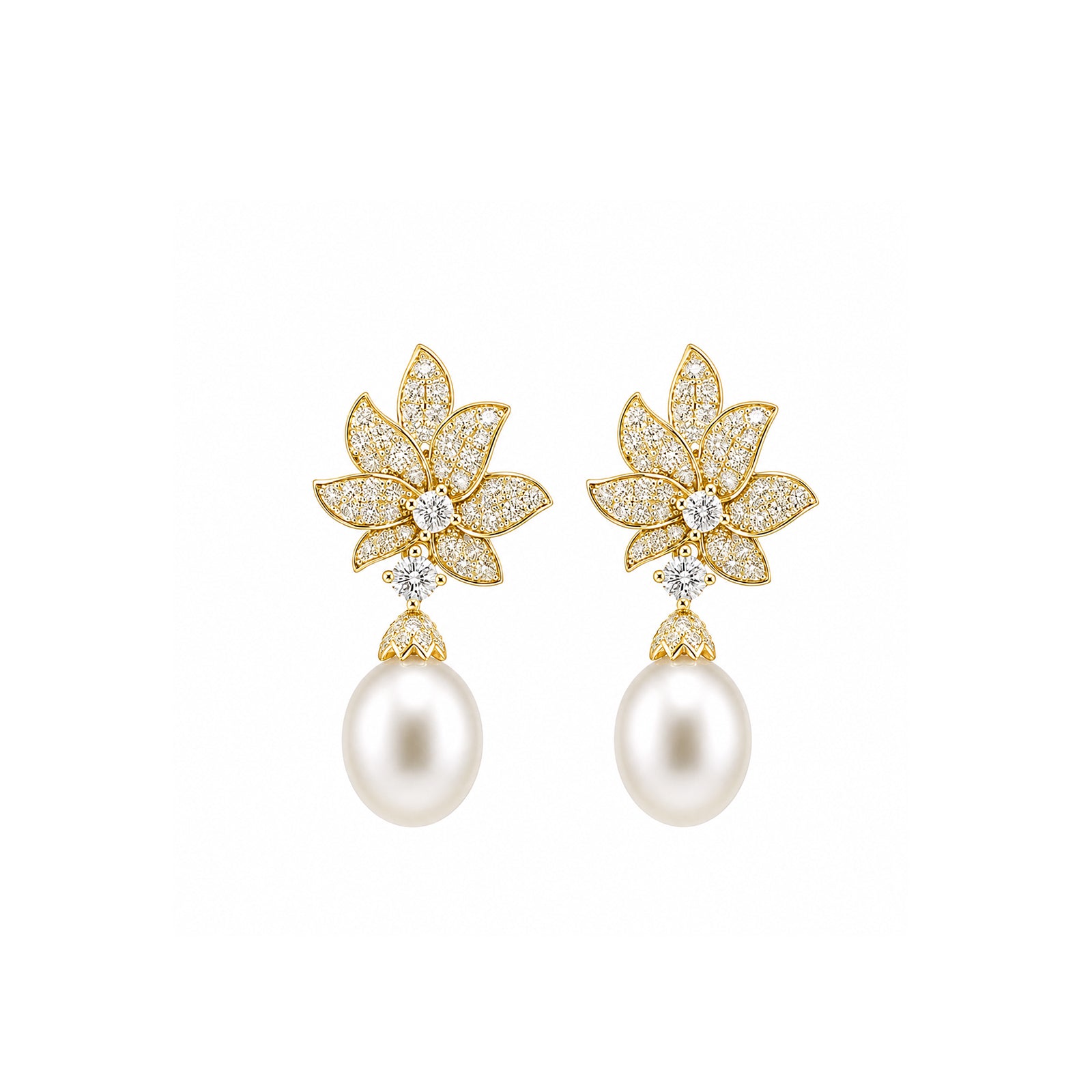 14K Gold Lab-Grown Diamond & Pearl Blooming Floral Drop Earrings