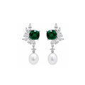 14K Gold Cushion-Cut Lab-Grown Emerald, Diamond & Pearl Statement Drop Earrings