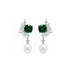14K Gold Cushion-Cut Lab-Grown Emerald, Diamond & Pearl Statement Drop Earrings