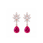 14K Gold Marquise Lab-Grown Diamond Leaf Cluster with Pear-Cut Lab-Grown Ruby Statement Drop Earrings