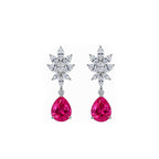 14K Gold Marquise Lab-Grown Diamond Leaf Cluster with Pear-Cut Lab-Grown Ruby Statement Drop Earrings