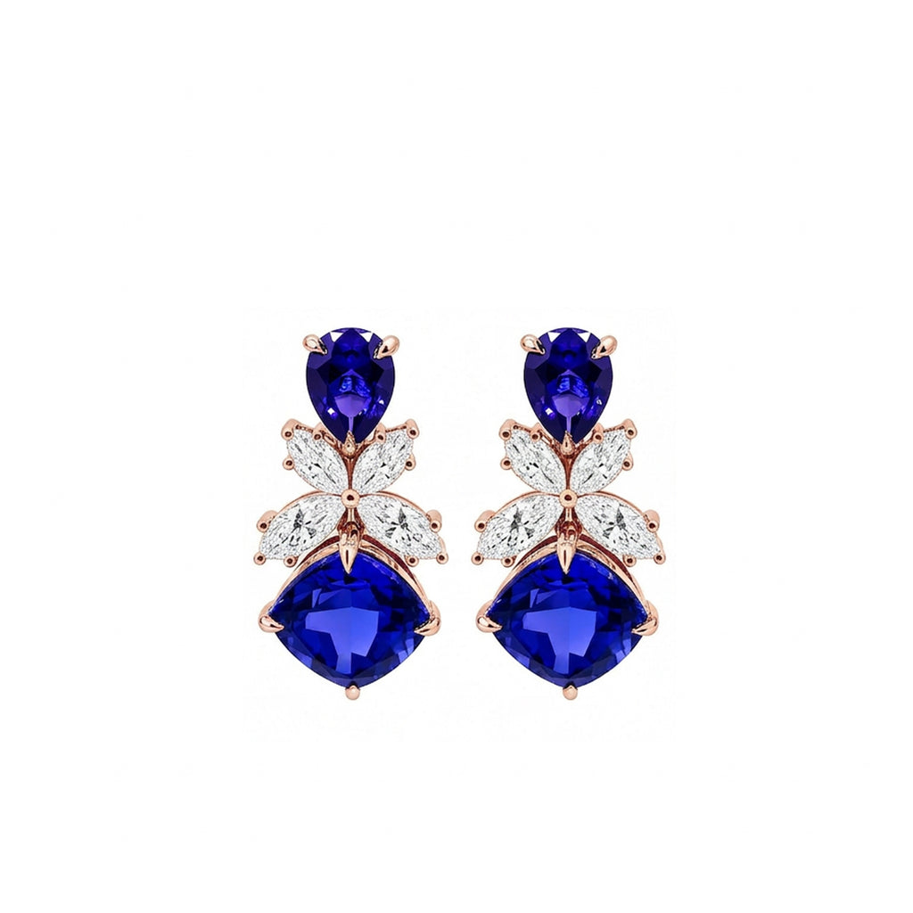 14K Gold Pear & Cushion-Cut Lab-Grown Sapphire with Marquise Lab-Grown Diamond High Jewelry Drop Earrings
