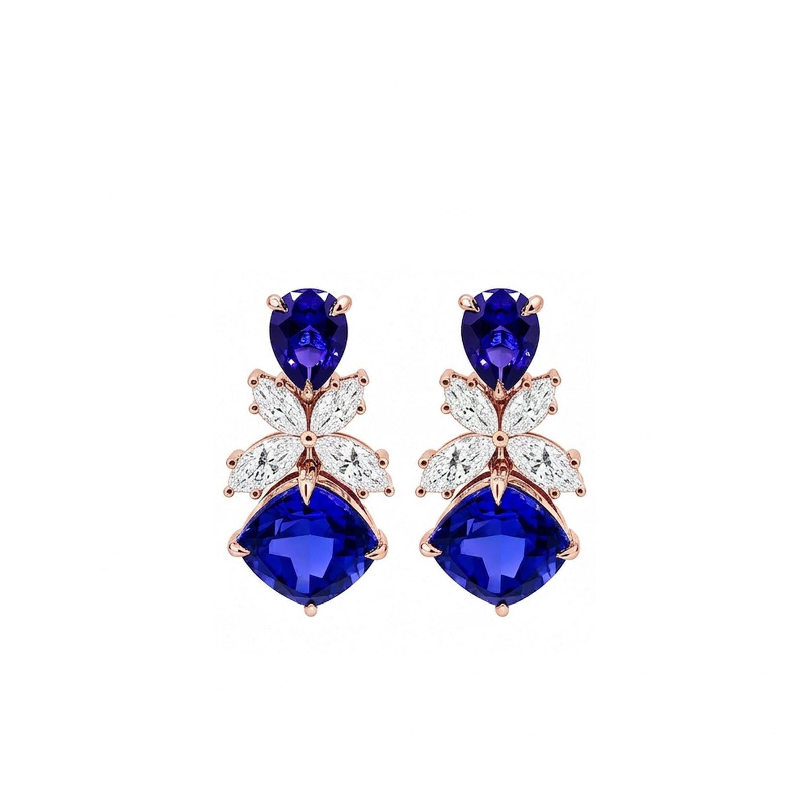 14K Gold Pear & Cushion-Cut Lab-Grown Sapphire with Marquise Lab-Grown Diamond High Jewelry Drop Earrings