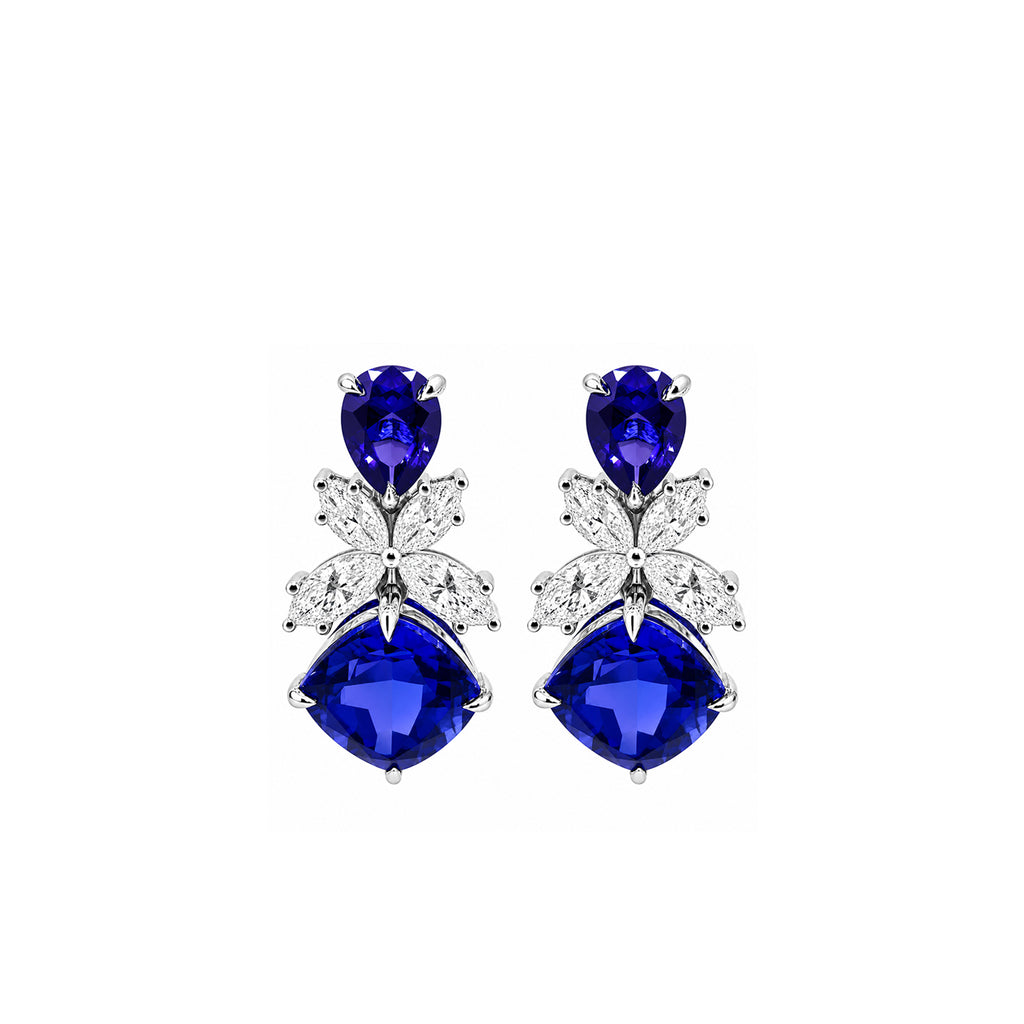 14K Gold Pear & Cushion-Cut Lab-Grown Sapphire with Marquise Lab-Grown Diamond High Jewelry Drop Earrings