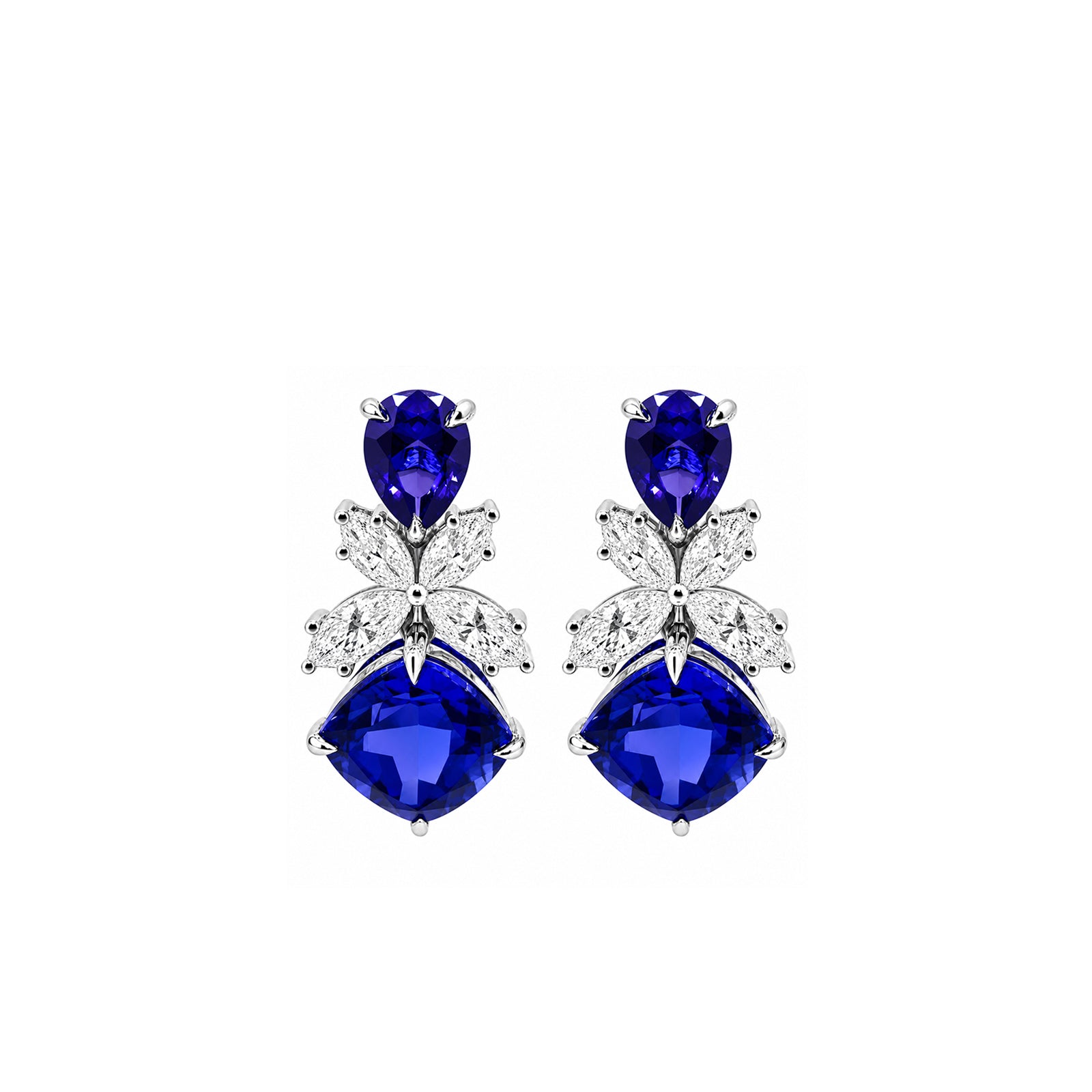 14K Gold Pear & Cushion-Cut Lab-Grown Sapphire with Marquise Lab-Grown Diamond High Jewelry Drop Earrings