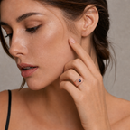 14K Gold Ribbed Statement Ring with Blue Sapphire Halo