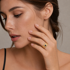 14K Gold Ribbed Statement Ring with Blue Sapphire Halo