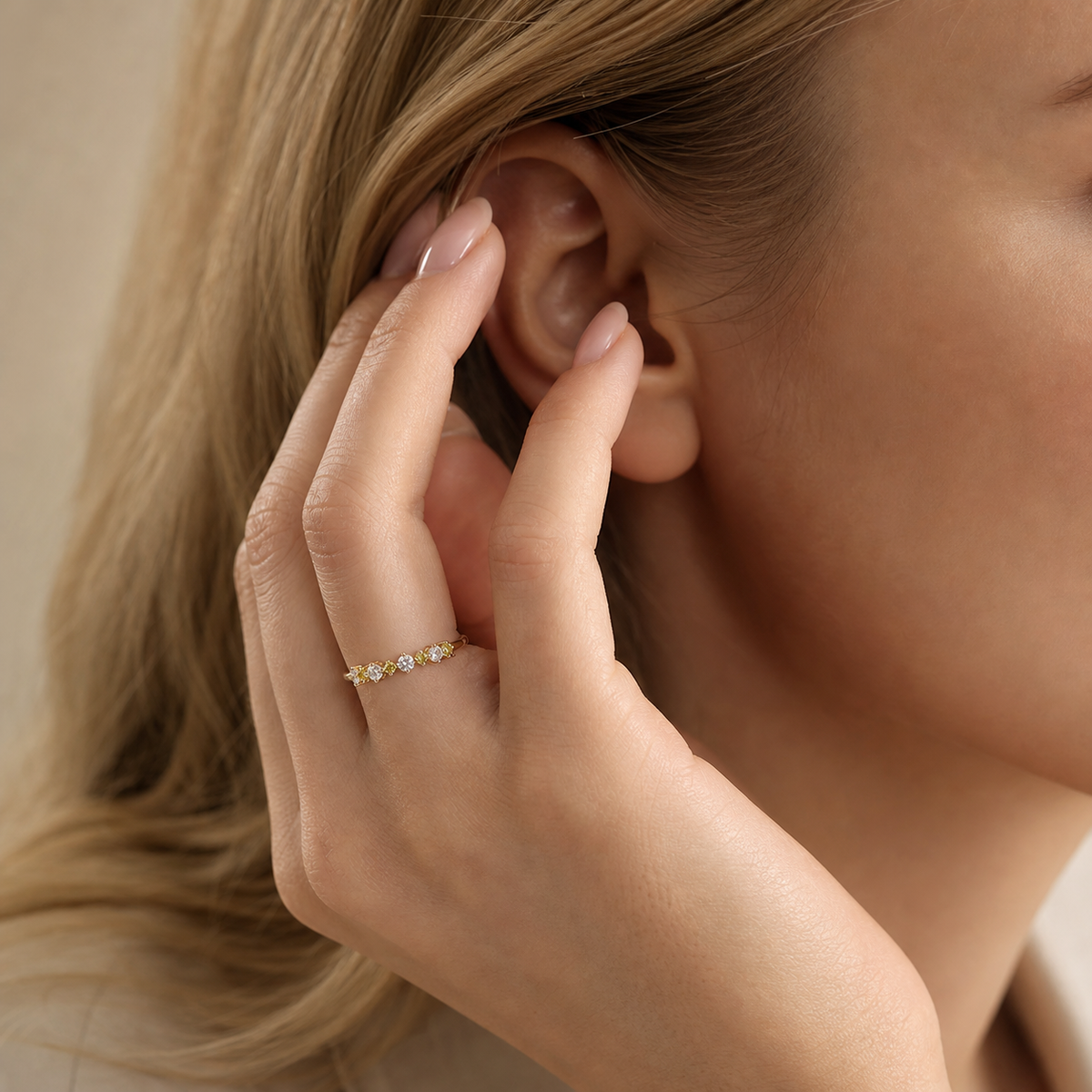 Canary Yellow & White Stone Stacking Ring