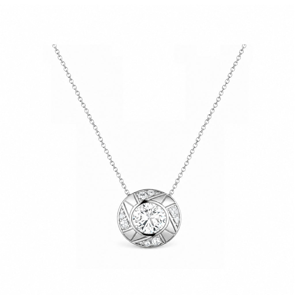 14K Gold Lab-Grown Diamond Round Geometric Pendant Necklace