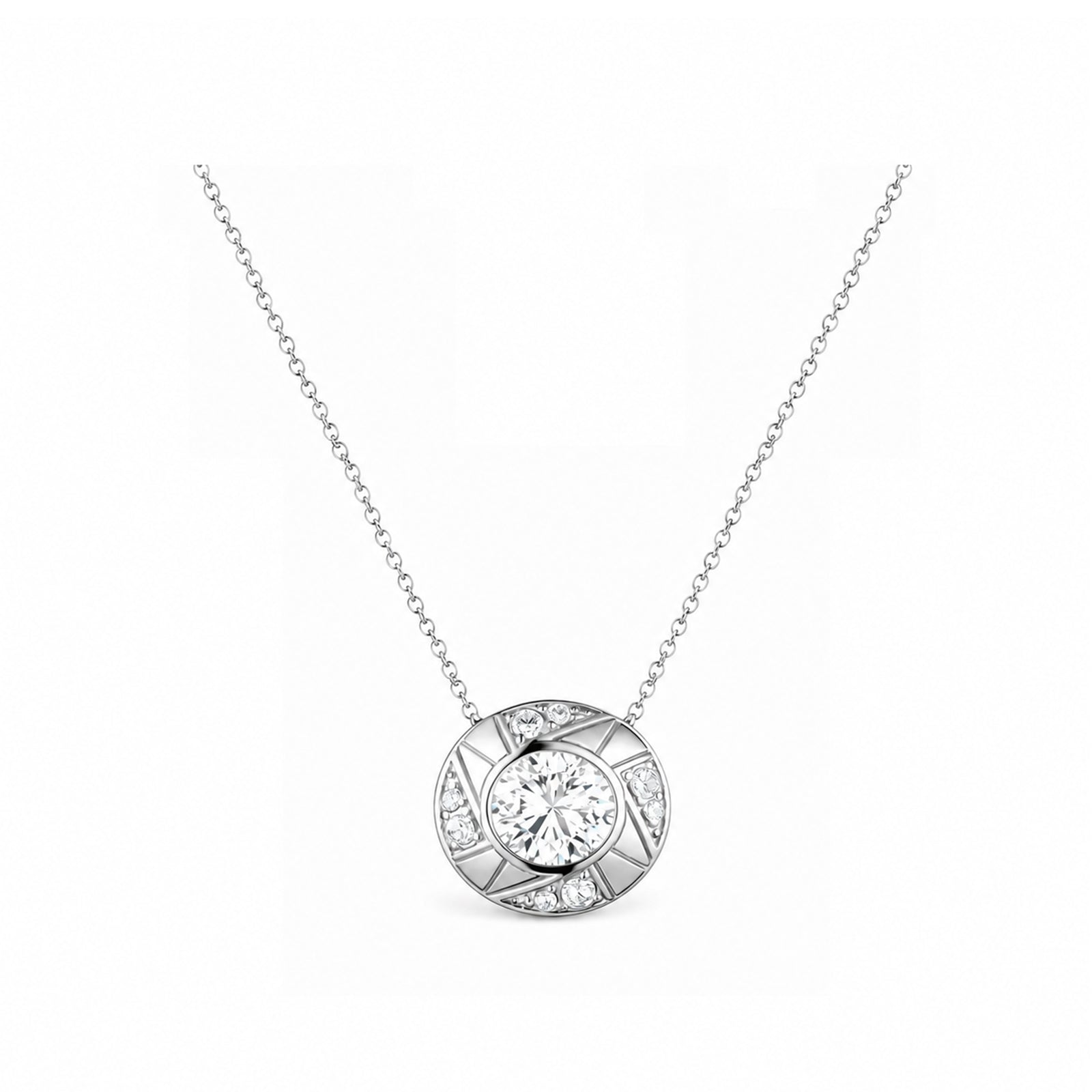 14K Gold Lab-Grown Diamond Round Geometric Pendant Necklace
