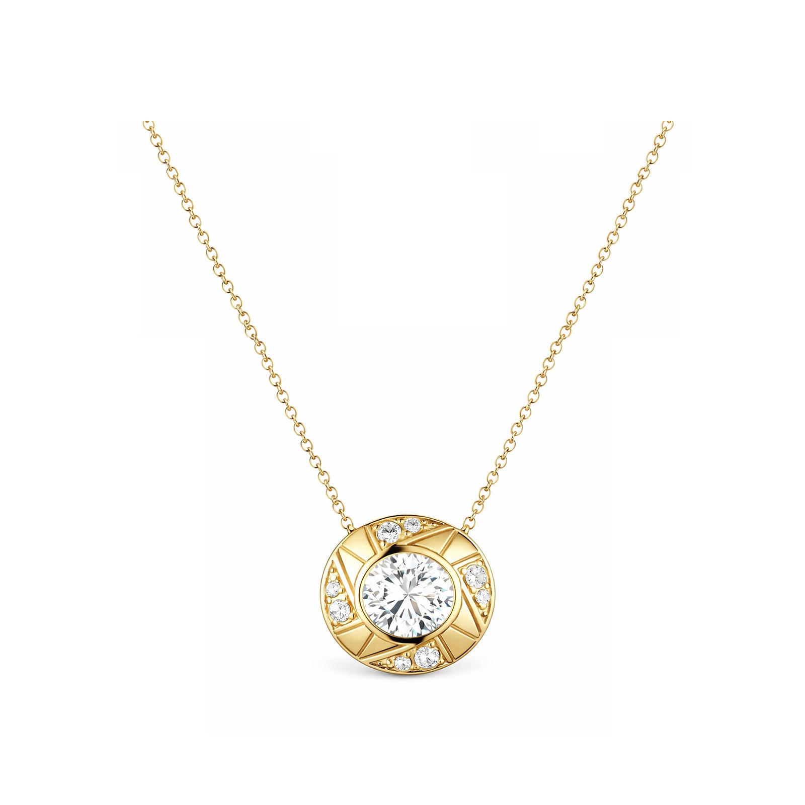 14K Gold Lab-Grown Diamond Round Geometric Pendant Necklace