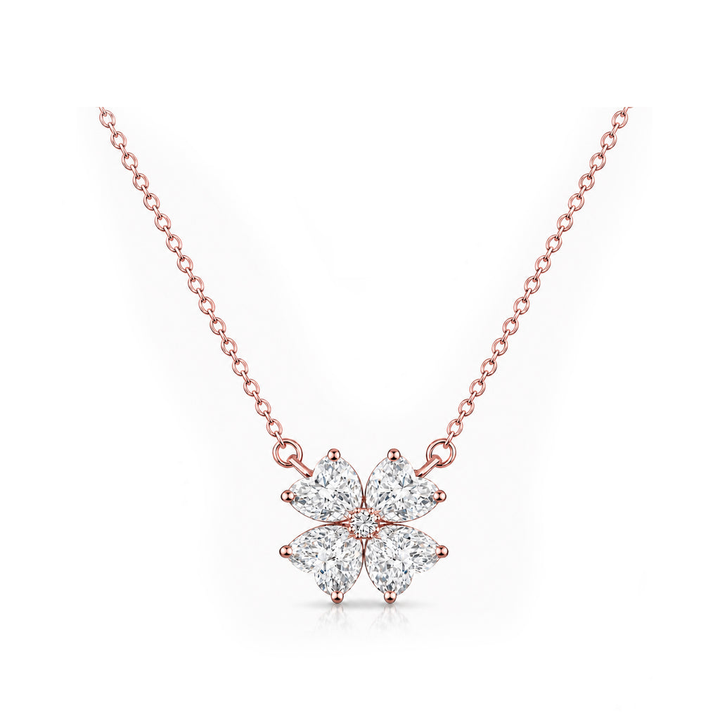 14K Gold Lab-Grown Diamond Four-Leaf Clover Necklace