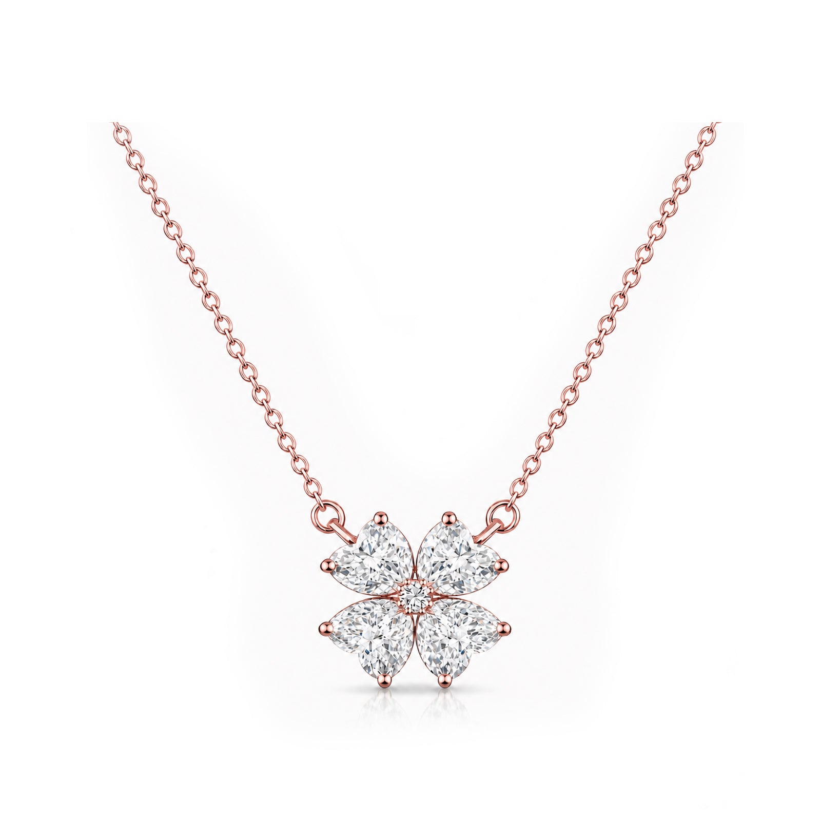 14K Gold Lab-Grown Diamond Four-Leaf Clover Necklace