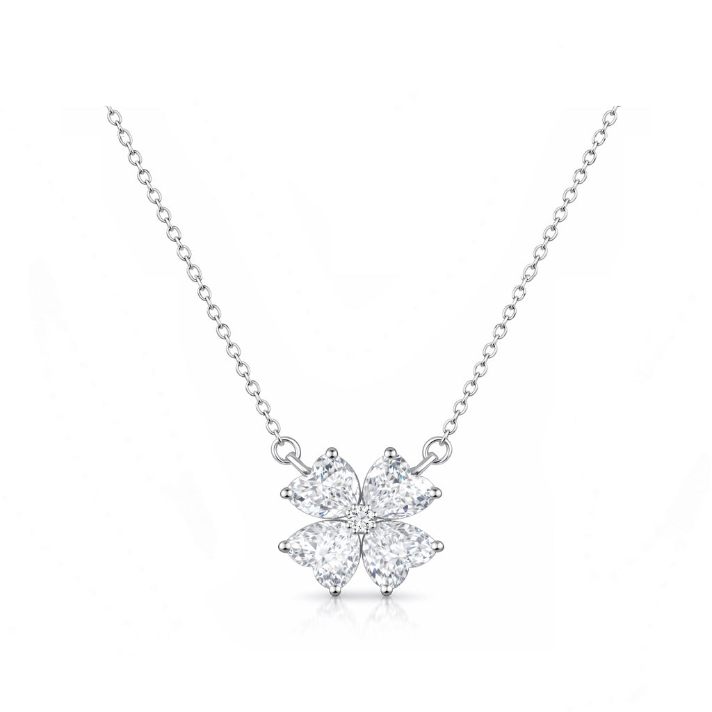 14K Gold Lab-Grown Diamond Four-Leaf Clover Necklace
