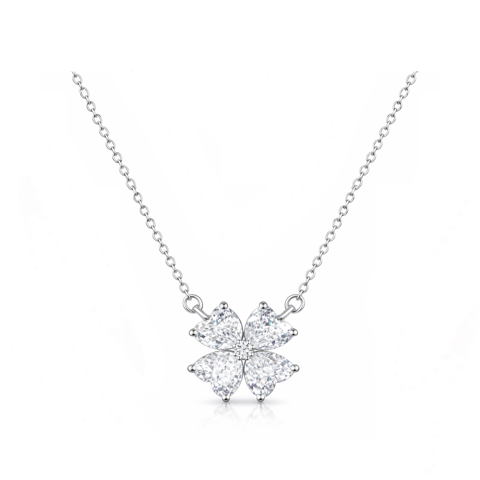 14K Gold Lab-Grown Diamond Four-Leaf Clover Necklace