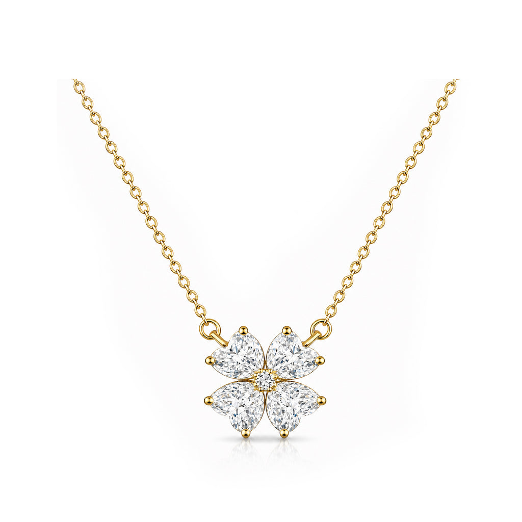 14K Gold Lab-Grown Diamond Four-Leaf Clover Necklace