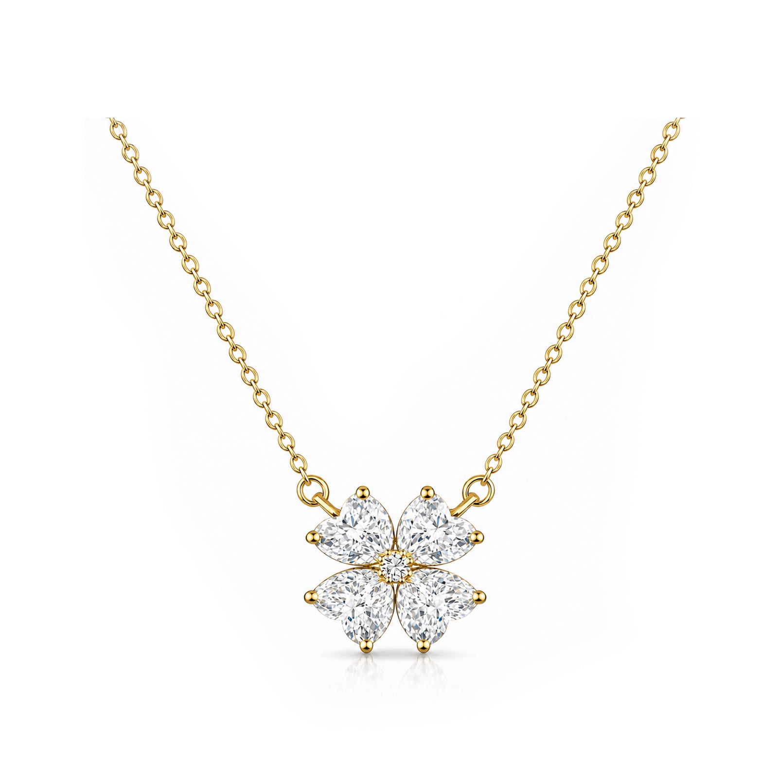 14K Gold Lab-Grown Diamond Four-Leaf Clover Necklace
