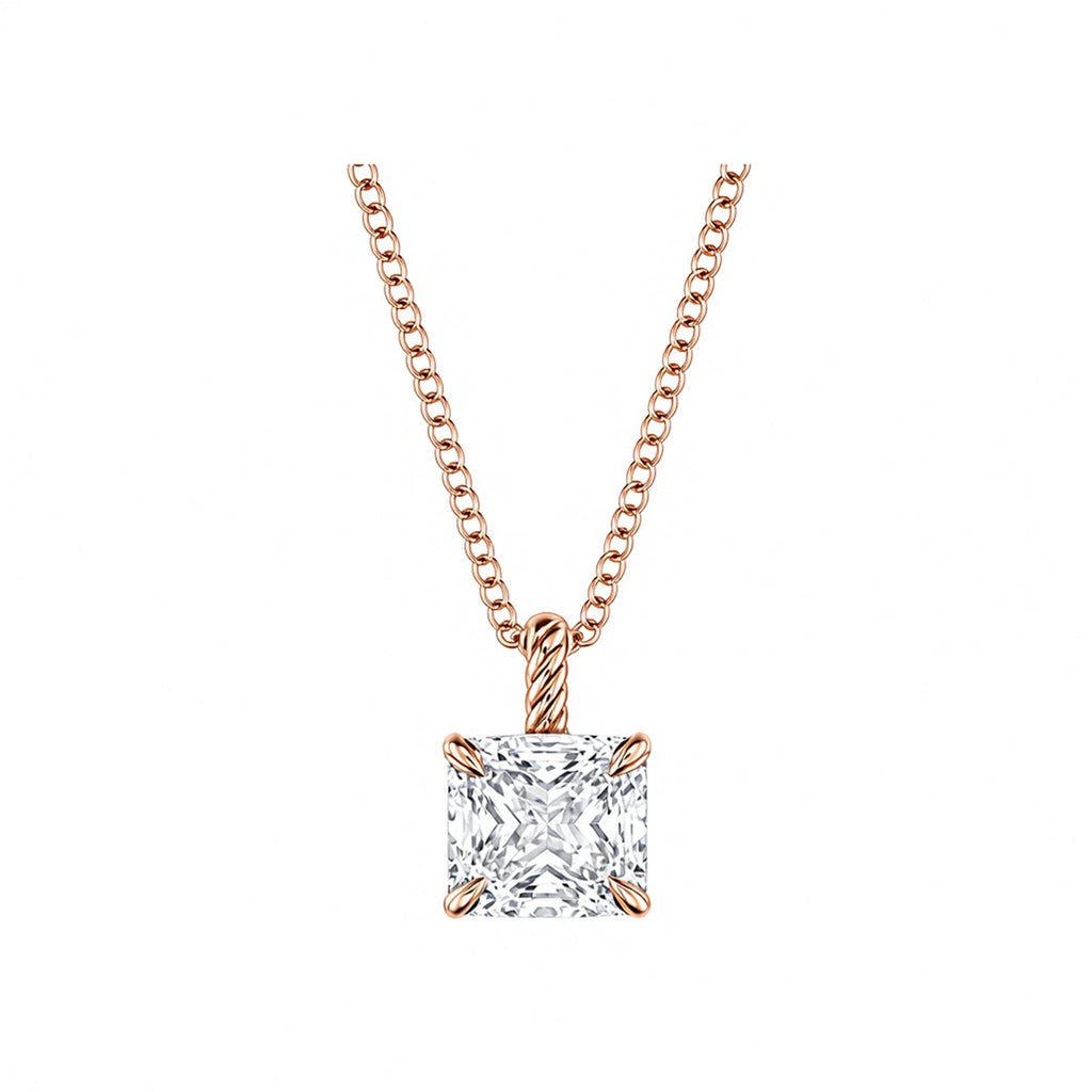 14K Gold Lab-Grown Diamond Square Solitaire Pendant Necklace