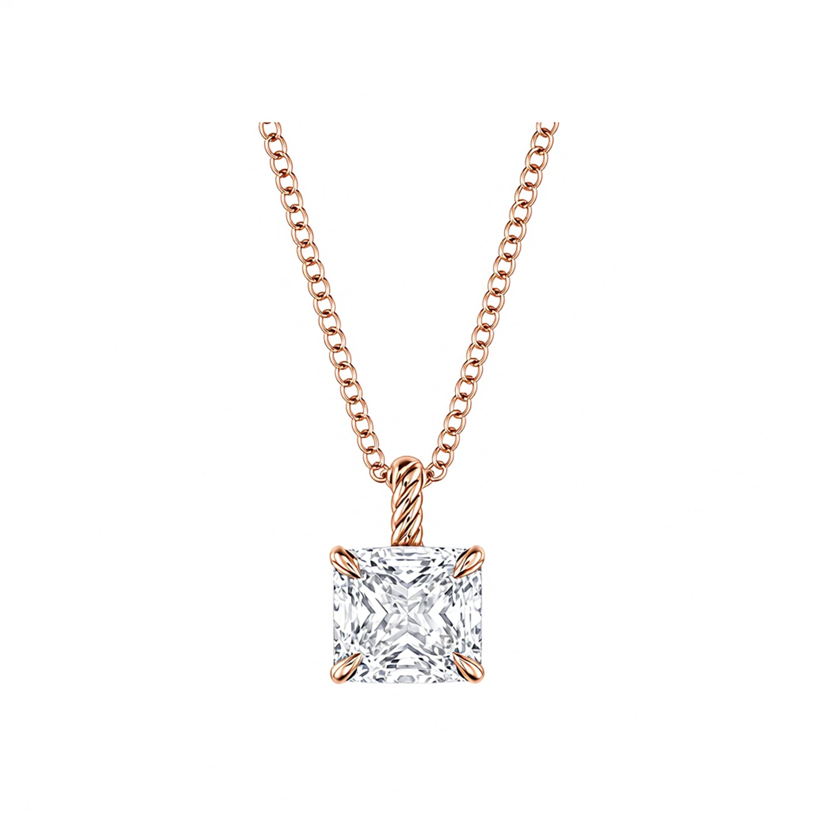 14K Gold Lab-Grown Diamond Square Solitaire Pendant Necklace