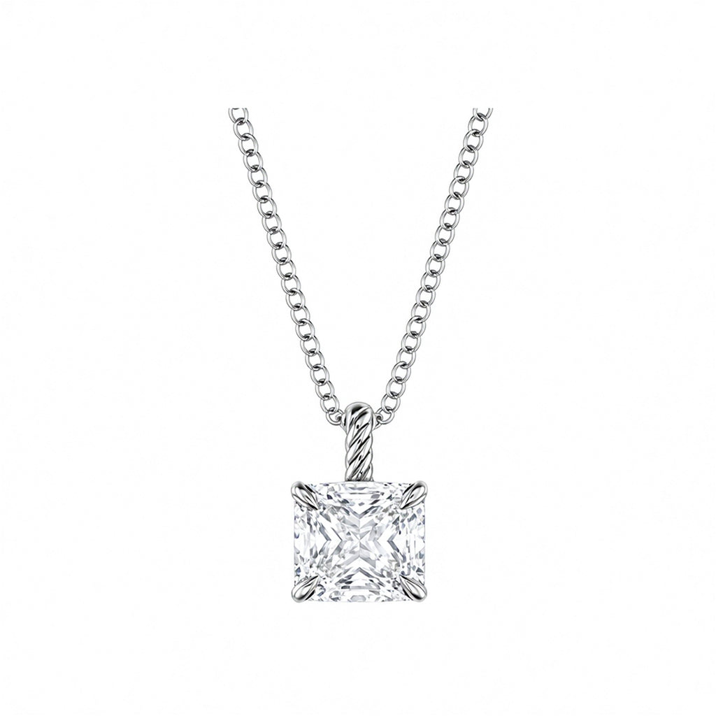 14K Gold Lab-Grown Diamond Square Solitaire Pendant Necklace