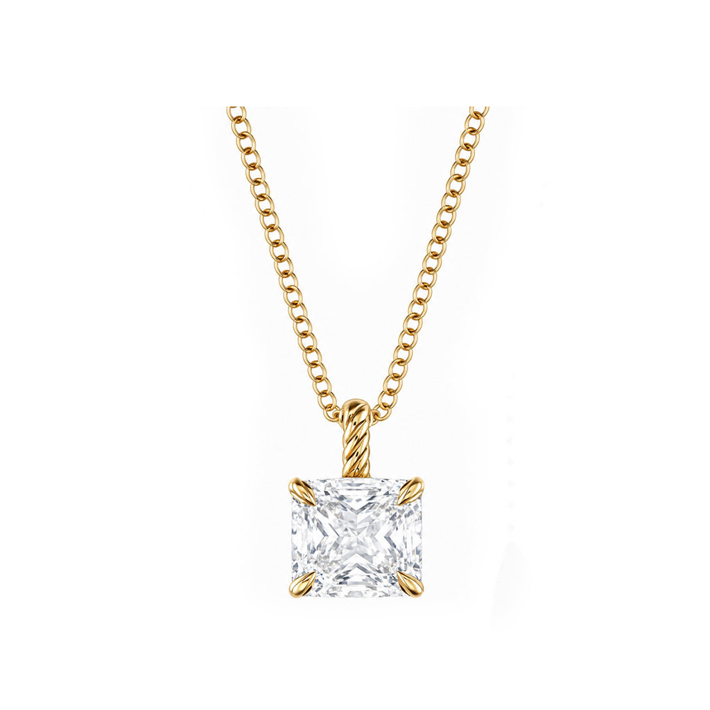 14K Gold Lab-Grown Diamond Square Solitaire Pendant Necklace