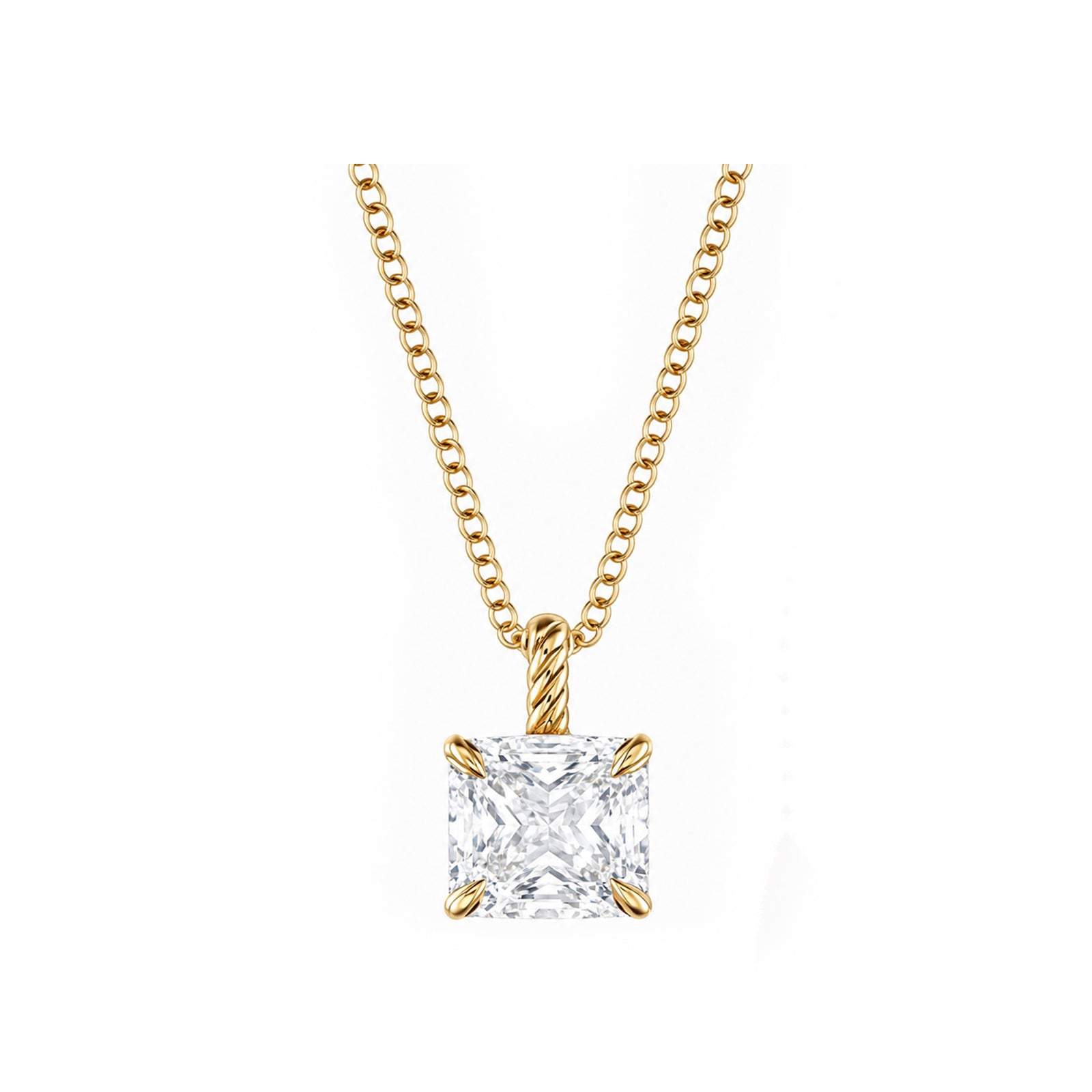 14K Gold Lab-Grown Diamond Square Solitaire Pendant Necklace