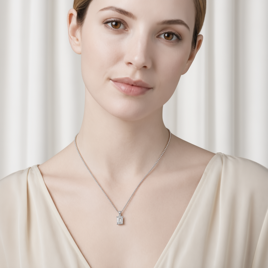 14K Gold Lab-Grown Diamond Emerald-Cut Pendant Necklace