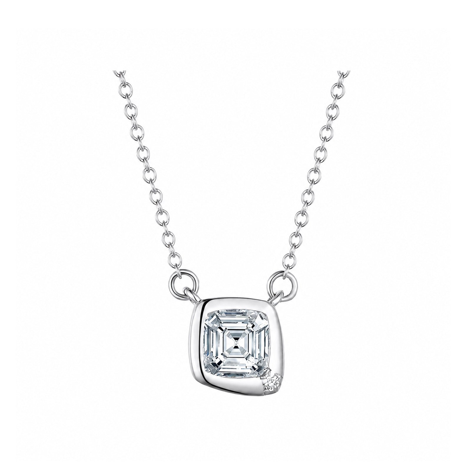 Cushion Frame Emerald Cut diamond Necklace