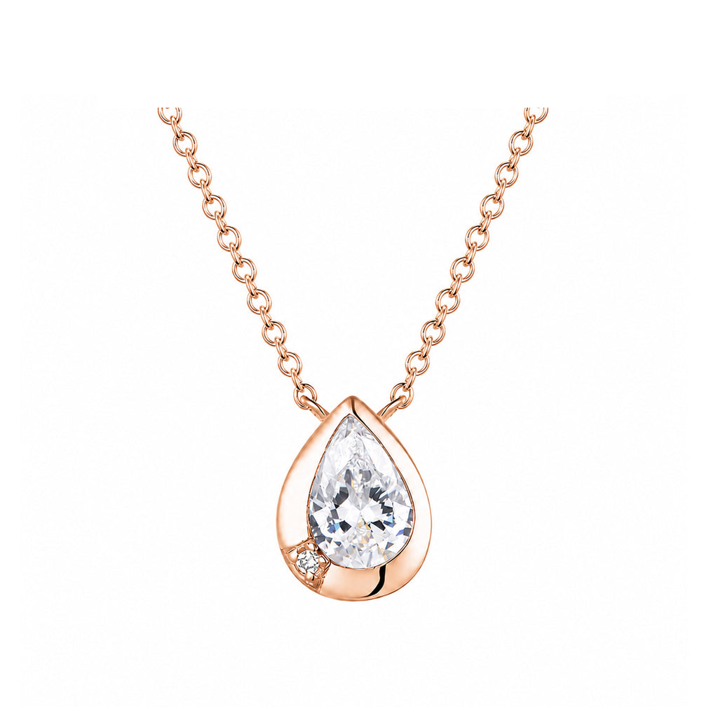 Classic Pear Cut Solitaire Necklace in Gold with Side Stone Accent